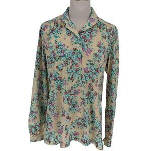 Vintage JCPenney Fashions Blouse Floral Long Sleeve Button Front‎ Tan Size 14